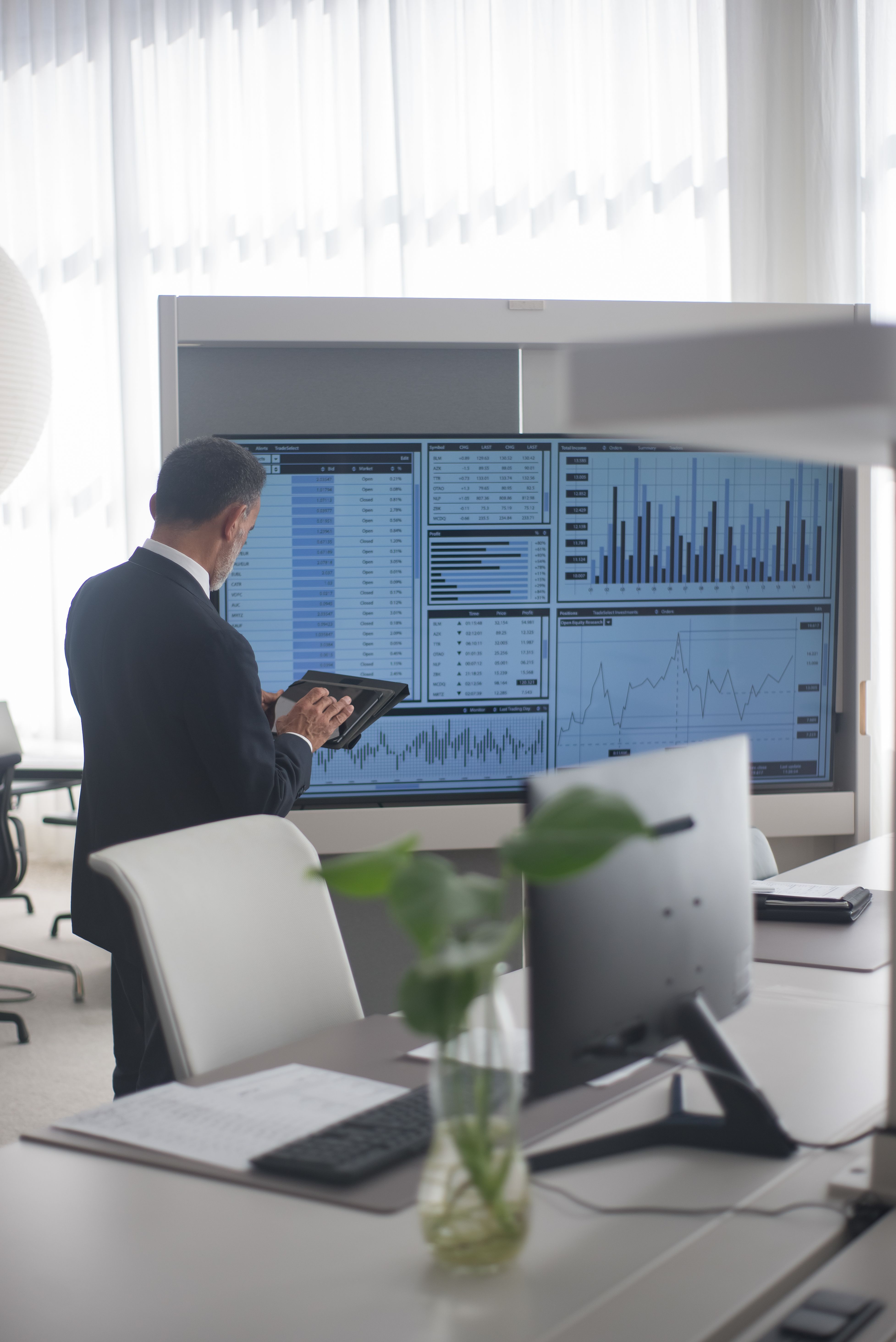 person looking at the graph